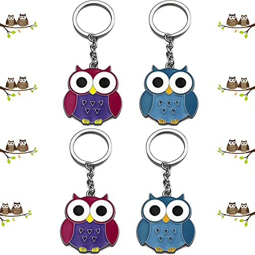 Aatpuss 4 Stücke Eule Schlüsselanhänger, Eule Schlüsselanhänger aus Metall, Legierung Eule Schlüsselanhänger, für Türschlüssel, Autoschlüsseltaschen und Rucksäcke (2 Farben), Rot Cover