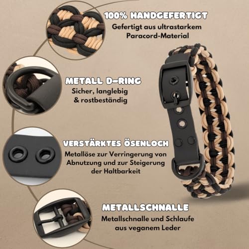 Ben&Bruno Hundehalsband | Breit & Verstellbar | 100% Handgefertigt | Robust, Sicher & Langlebig | Starkes Paracord Halsband | Halsbänder für Kleine, Mittelgroße & Große Hunde | Weiß - L