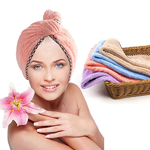 Arashill 4-Piece Set Quick Dry Hair Towels,Microfiber Hair Towel Wrap for Women,Super Absorbent Magic Hair Dry Hat for Drying Curly, Long & Thick Hair