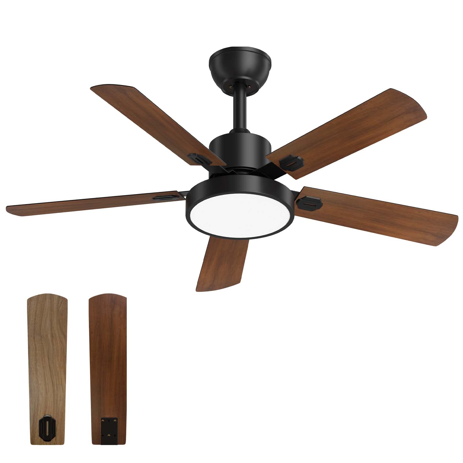 CLUGOJ Ceiling Fans with Lights and Remote,52-inch Indoor/Outdoor Ceiling Fan Wiht Noiseless DC Motor and Matte Black