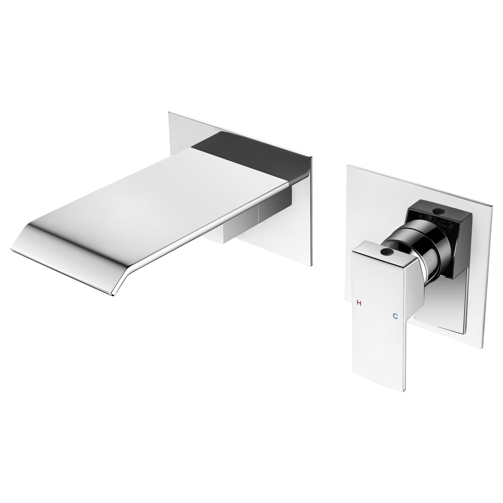 Grifo Lavabo Cascada Pared Grifo Baño Moderno Mezclador Bañera Empotrado Grifería Baño Monomando Agua fría y Agua Caliente (Cromo)