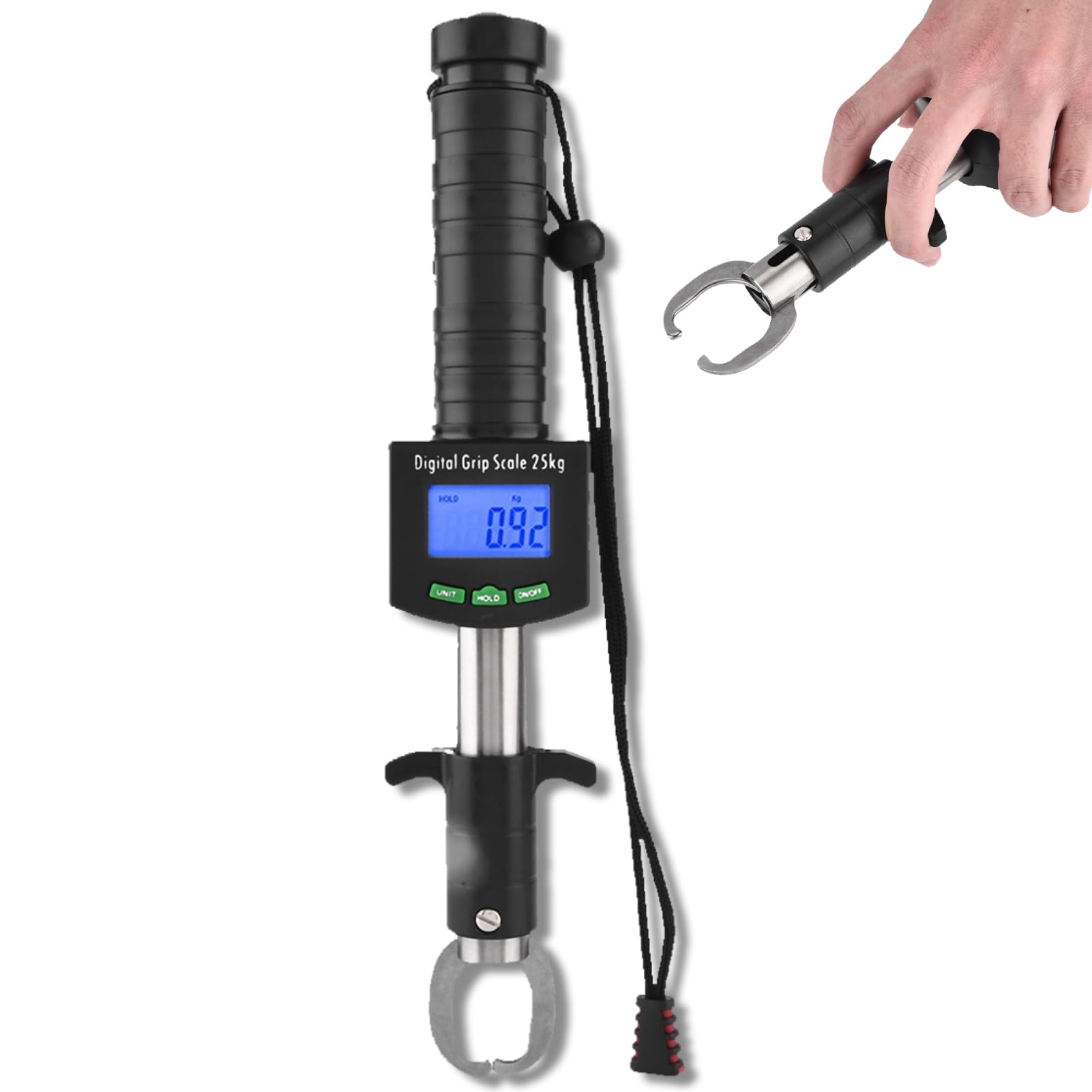 3 en 1 Escala de agarre de pescado digital, 2Kg/55 lb de la pinza labial de pescado con 1 m Cape medir la escala de peso de manejo de pesca portátil para pescar