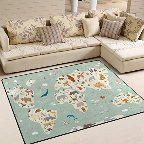 Vantaso Soft Foam Nursery Rugs World Map Animals Non Slip Play Mats For Kids Boys Girls Playing Room Living Room 63 X 48 Inch #TOP1
