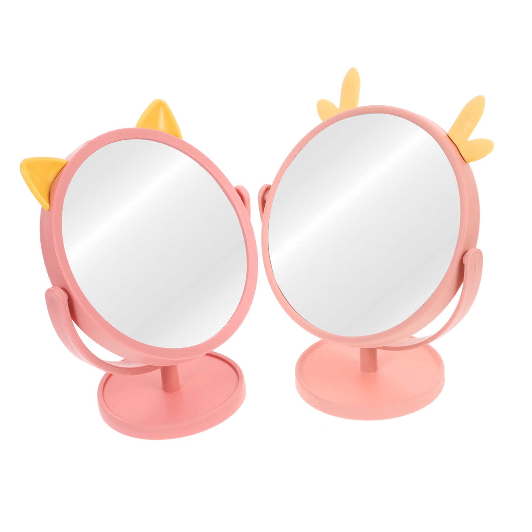 CALLARON 2Pcs Cartoon Design Makeup Mirror Rotatable Table Mirror with Heart and Cat Ears Stylish Cosmetic Desktop Mirror for Dorm Room Home Use and Self Care