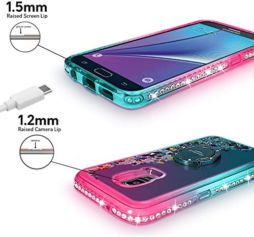 Silverback Galaxy Note 4 Case, Moving Liquid Holographic Sparkle Glitter Case with Kickstand, Bling Diamond Rhinestone Bumper W/Ring Slim Samsung Galaxy Note 4 Case for Girls Women -Green