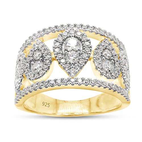 SAVEARTH DIAMONDS 1 Carat (Cttw) Round Cut Lab Created Moissanite Diamond Double Row Teardrop Wedding Band Ring Jewelry For Women In 14k Gold Over Sterling Silver 1 1/2 Cttw