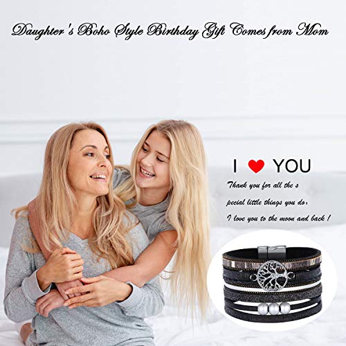 image for Desimtion Black Wrap Leather Bracelets for Women Boho Layered Stacking