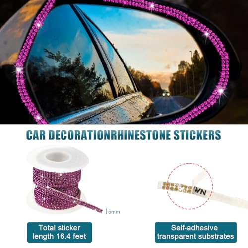 Image of Ohleats Bling Car Trim Self Adhesive, 16.4 Ft Auto Interior Exterior Crystal Rhinestone Decoration Strip Decal, Glitter Trim Strips Line Molding for Dashboard, Car Accessories (Purple)