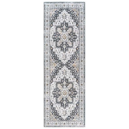 Madane Washable Runner Rug - 2x6 Rug Runners for Hallways 6 Feet Non Slip Vintage Kitchen Runner Rug Ultra-Thin Bathroom Runner Rugs Carpet Laundry Room Bedroom (2x6ft, Black)