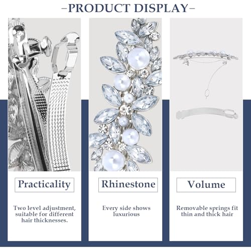 13 piezas de clips para el cabello con pedrería, incluyendo 10 clips miniatura de flores plateadas, 2 pasadores de cristal y 1 broche decorativo de pedrería con perlas para novias, mujeres y niñas miniatura 5