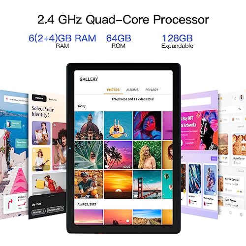 HotLight Tablet 10 Zoll, Android 13 Tablet with 6GB RAM+64GB ROM+128GB SD Erweiterung, 5000 mAh, 1280 x 800 IPS HD, Dual Kamera, Tablet PC mit Quad Core Prozessor-Silber – Bild 5