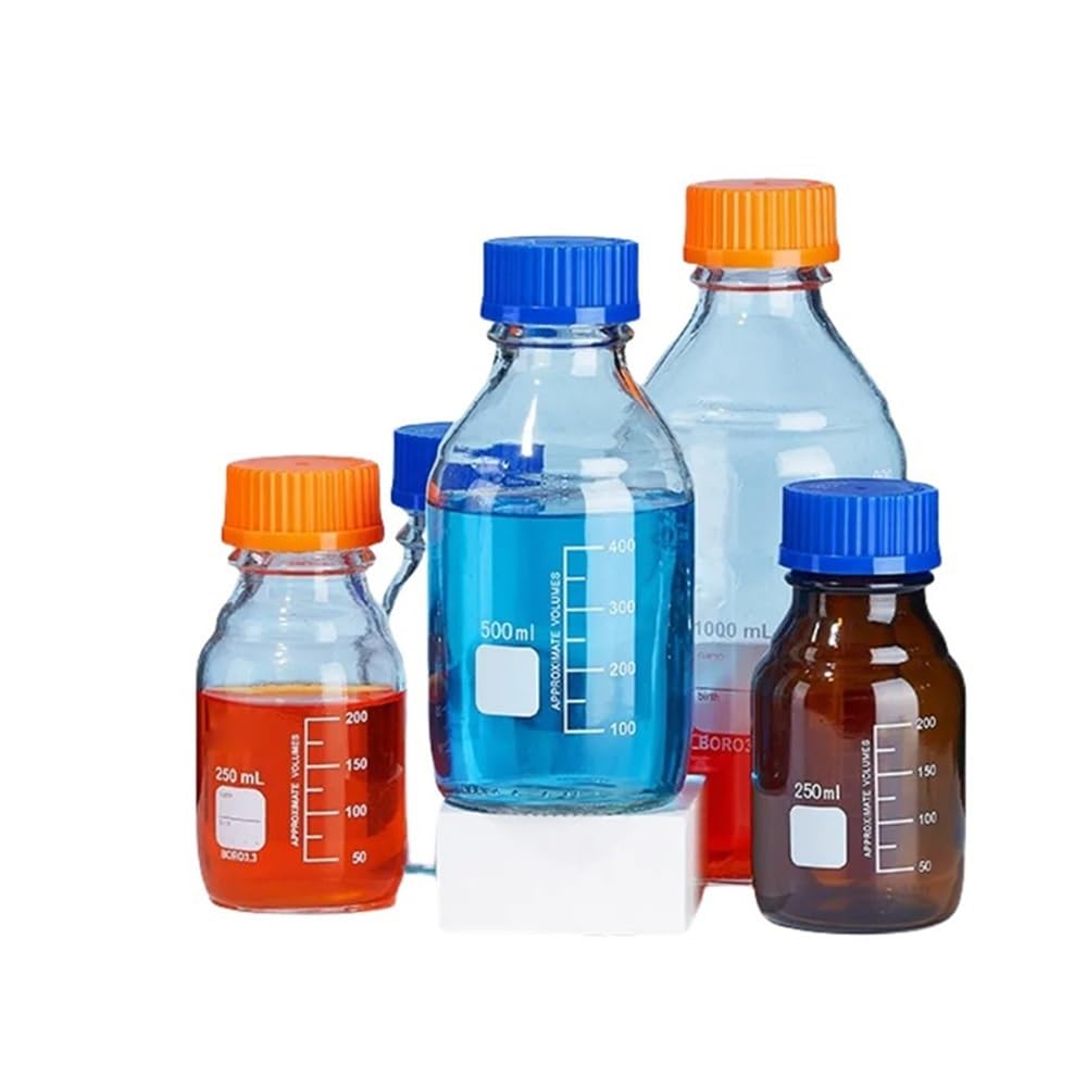 Botella de reactivo de vidrio de borosilicato de 2000 ml con rosca azul. Material de laboratorio de vidrio de borosilicato.