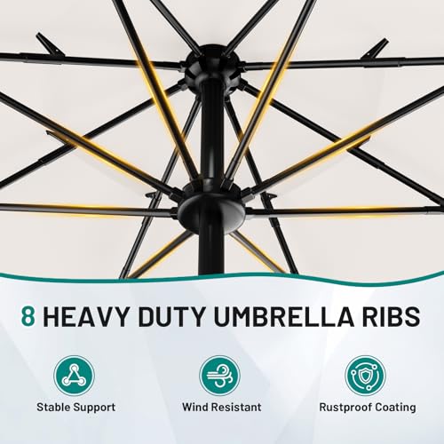 Image of AreShark 9ft 3-Tier Patio Umbrellas, Outdoor Umbrella with 8 Sturdy Ribs UV Protection Windproof, Market Table Umbrella w /Push Button Tilt & Crank for Pool, Porch, Deck, Garden(Cream White)