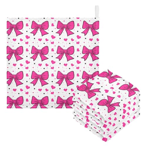 Kigai Cute Pink Bows Baby Washcloths,3pcs Ultra Soft Absorbent Towel,Newborn Bath Face Towel, Natural Reusable Baby Wipes for Sensitive Skin, Baby Registry as Shower