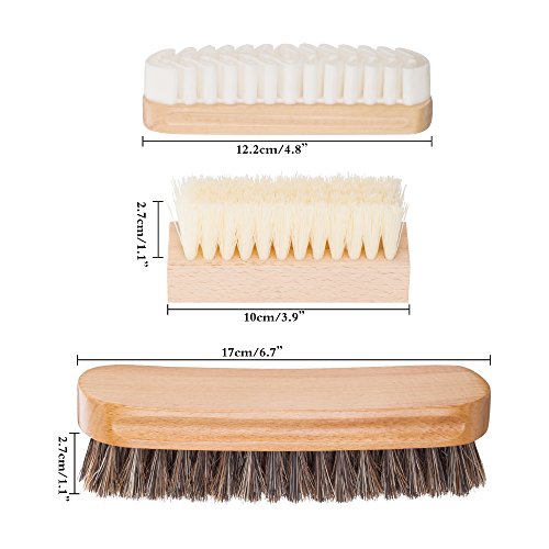 Shoe Brush Kit With 100% Horsehair Bristles Shoe Brush, Shoe Cleaning Brush, Crepe, Suede Nubuck Brush For Leather, Bags, Cloth Clean - 3 Pack #TOP2