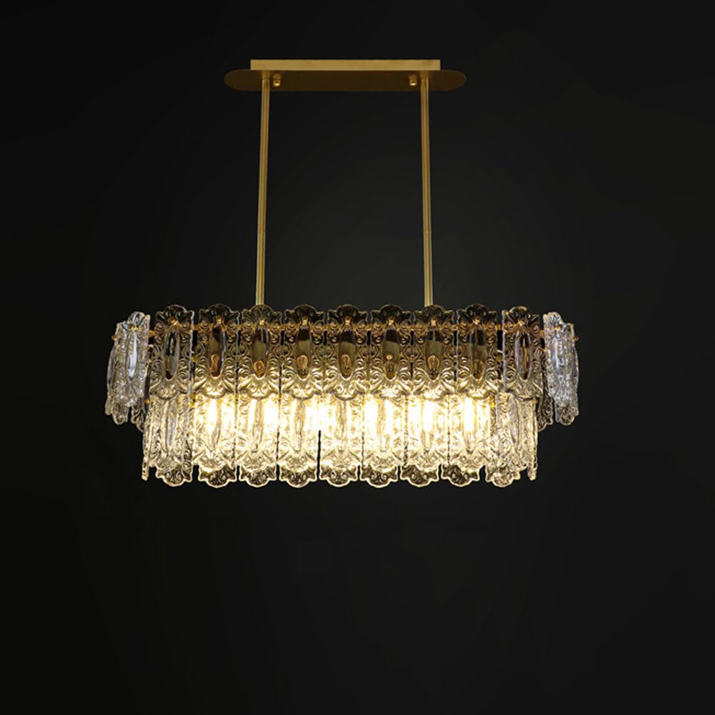 KXEcoLife French retro chandelier, hand-carved auspicious clouds glass antique art light luxury bedroom living room dining lamps and lanterns,oval 80cm