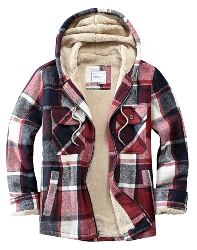 Veusna Men's Men's Flannel Jacket Sherpa Lined Hoodies Zip Up