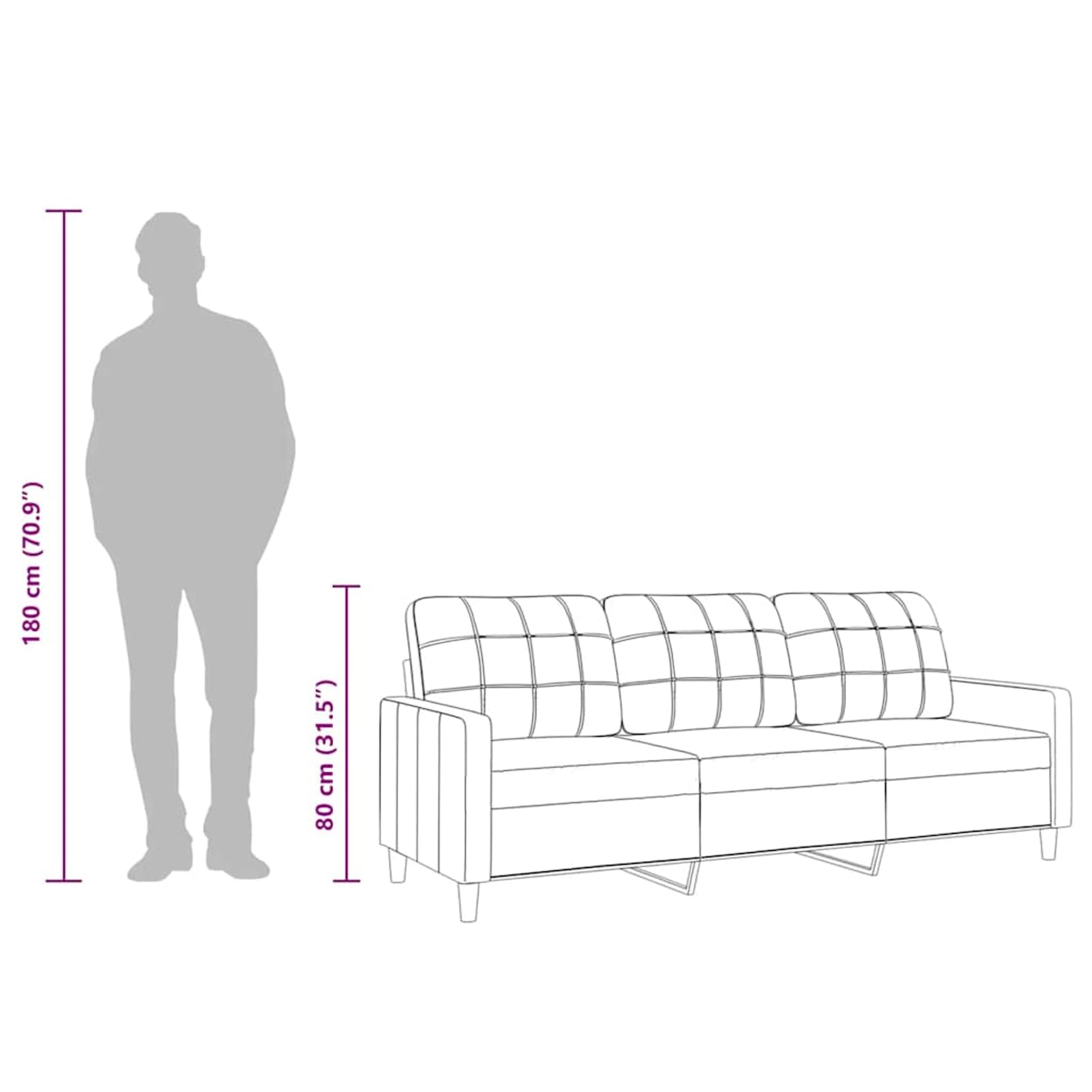 Homgoday Divano 3 Posti Moderno Grigio Scuro 180 cm Tessuto Poliestere