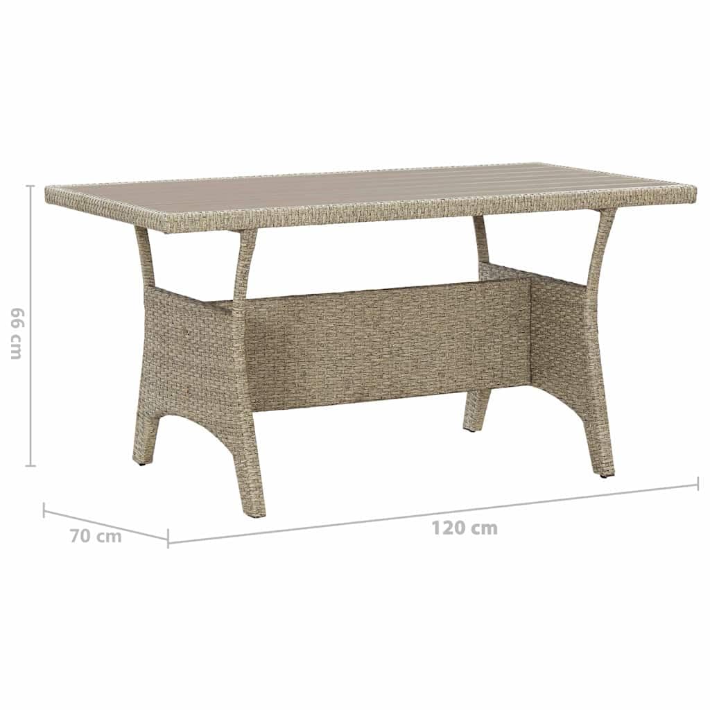 Stół ogrodowy, szary, 120 x 70 x 66 cm, polirattan, odporny na warunki atmosferyczne, stół do jadalni ze stalowym stelażem, na taras, balkon, do ogrodu, składany, owalny, trwały, łatwy do