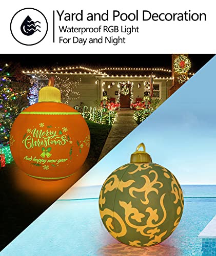45 Inch - 2 Pcs Pack With Electric Air Pump, Extra Large Light Up Pvc Inflatable Christmas Balls, Christmas Decorations Clearance With Light, Remote And Timer For Yard & Pool Décor Mixed #TOP7
