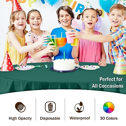 Image of Party Solids 24-Pack Dark Green Plastic Round Table Cloth - 84-Inch Disposable Tablecloth for Parties