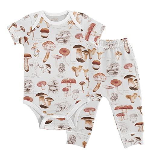 vvfelixl Baby Clothes Different Mushrooms Baby Layette Sets Unisex Short Sleeve Baby Pants Sets 18-24 Months