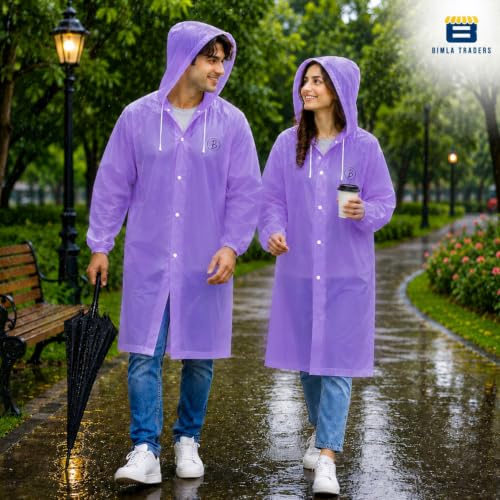 Image of Reusable EVA Hooded Raincoat| Transparent Waterproof Rain Wear for Men & Women | Elastic Full Sleeves | Front Button Design | Knee Length Free size