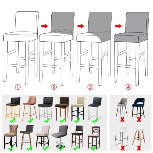 Image of Lellen Bar Stool Chair Covers Set of 2,Jacquard Bar Stool Cover Barstool Covers Slipcovers Stretch Bar Stool Covers with Backs Bar Stool Protector Covers for Kitchen Dining Room Counter Island