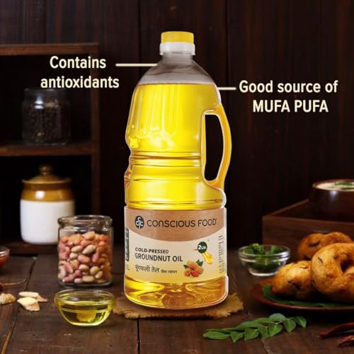Image of Conscious Food Natural Groundnut Oil in PET bottle | Cold Pressed | Kacchi Ghani Peanut Oil -2liter
