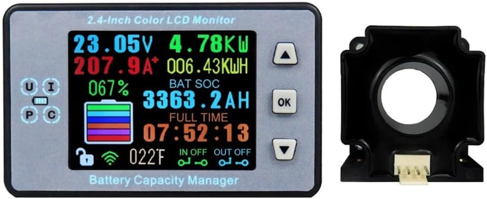 Wireless Battery Monitor Meter DC 120V 100A with Voltage Current Capacity Power Temperature Display and SOC Indicator for Battery Management Systems