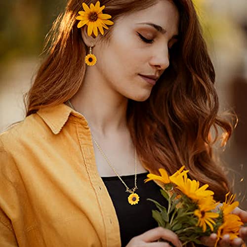 HAIAISO Sunflower Dangle Drop Earrings Sunflower Necklace for Women Handmade Sunflower Jewelry Set Gift4