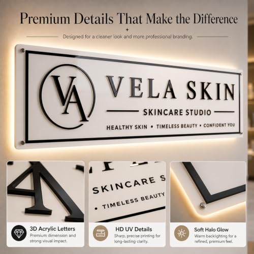 Image of Custom Backlit Business Sign with Logo, Personalized Acrylic Wall Sign