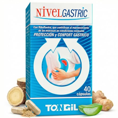 Nivelgastric | Fórmula Antiácidos Estómago para Salud Gastrointestinal | Con Regaliz, Jengibre, Nopal, Aloe Vera y Riboflavina | Extracto Patentado Gutgard | Vegano, No-GMO | 40 Cápsulas | TONGIL