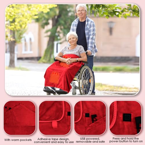 Hahafelt 12v Heated Flannel Wheelchair Blanket, Red Portable Heated Throw for Elderly 2 Heating Zones, Camping Essentials, Elderly Gift by Hahafelt - Image 4