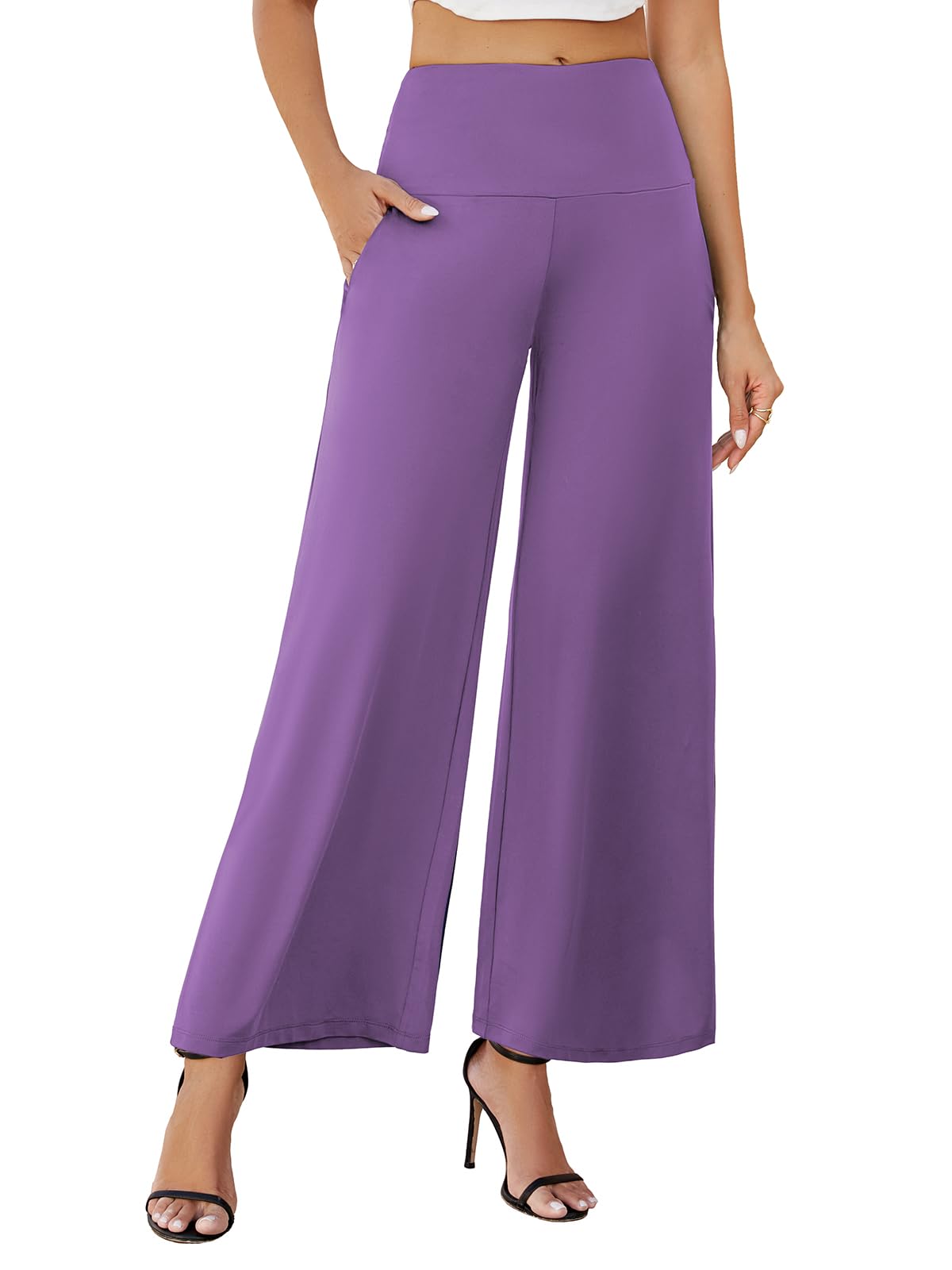 Arolina Womens Stretchy Wide Leg Palazzo Lounge Pants with Pockets Casual Comfy High Waist Palazzo Pants for Women