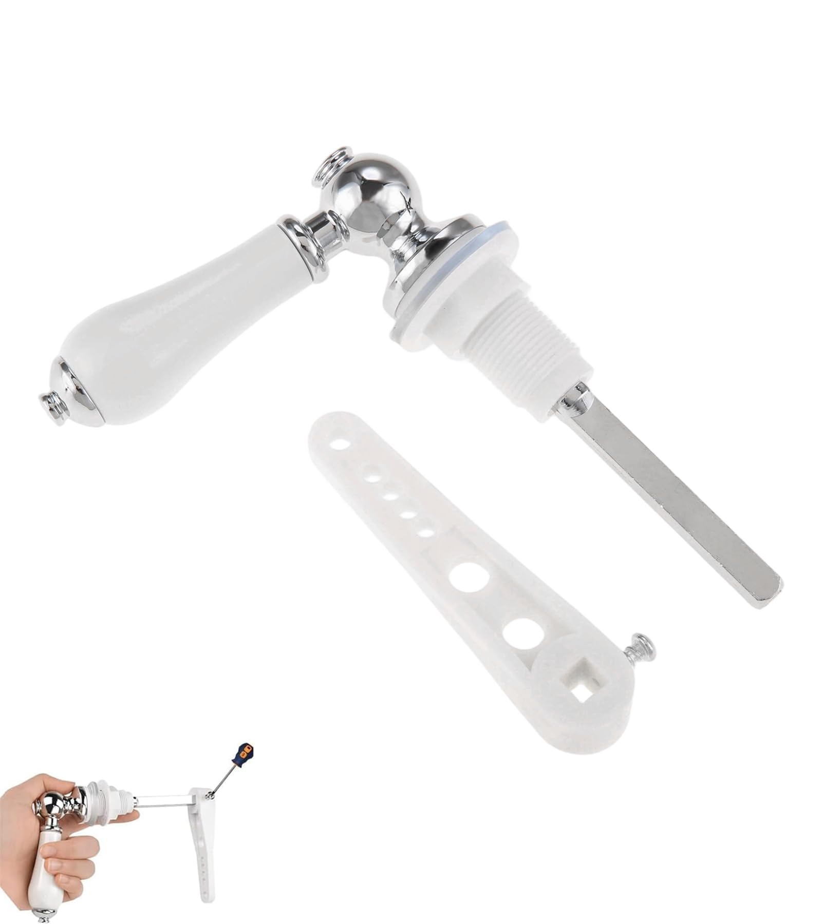bkingvekle Ceramic Toilet Flush Handle - Adjustable Arm (White)