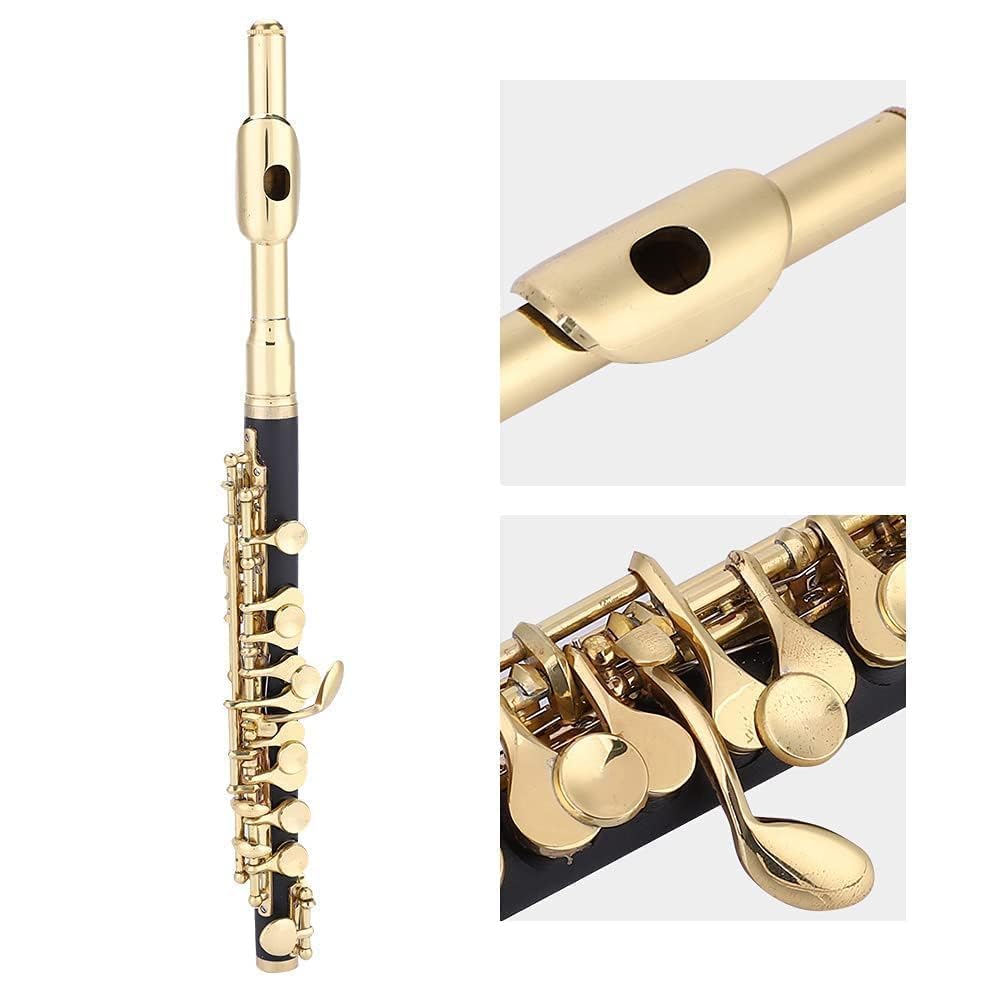 Kit D'instruments Piccolo, 2 Couleurs Piccolo Demi-taille Flûte C tonalité avec Boîte Rembourrée pour étudiants Débutants (Or)