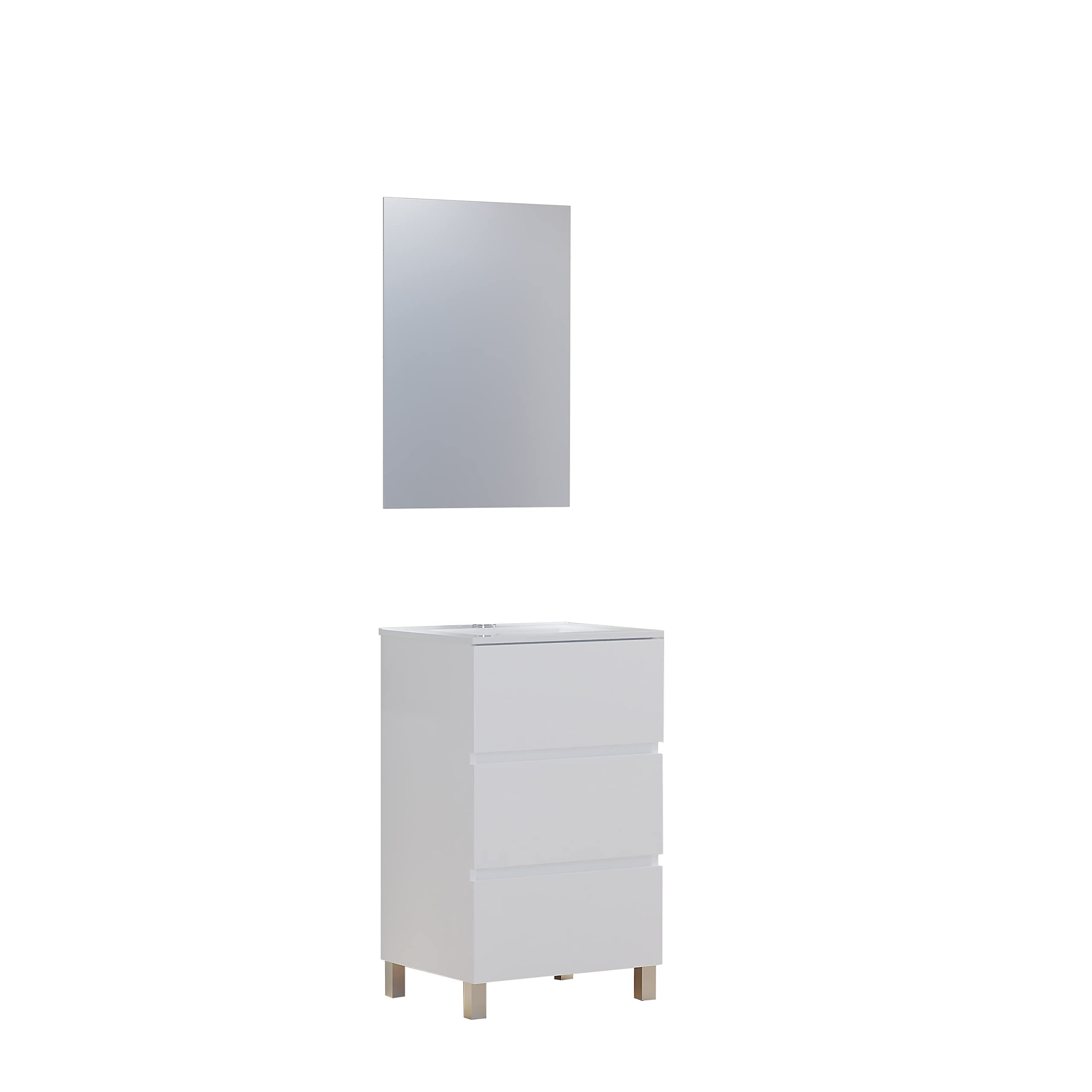 Meuble De Salle De Bain Avec Lavabo Et Miroir - Blanc - 80x46x82 Cm - Mélamine 16 Mm Et Céramique - Fabriqué En Espagne - Monté