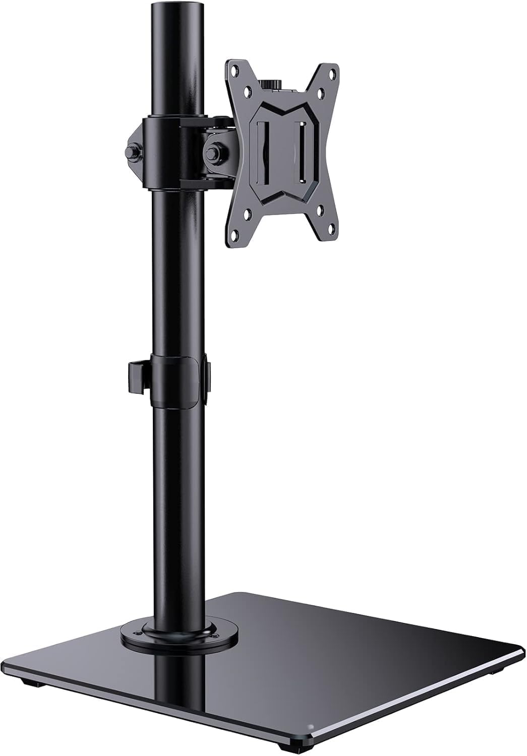 ErGear Single Monitor Stand for 13"-32" Screens, Freestanding Monitor Arm with Tempered Glass Base, VESA Desk Mount with Height Adjustable Swivel, Tilt, Rotation, VESA 75x75 100x100