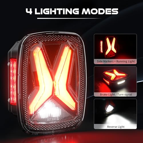 Image of LX-LIGHT DOT Smoke X Shape LED Tail Lights Brake Light Turn Signal LED Rear Lights License Plate Lights with EMC Compatible with Jeep Wrangler CJ YJ TJ, (LXTJBTL001)