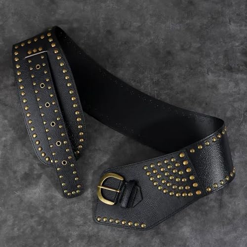 Vintage Leather Belt Y2K Adjustable Belt PU Leather Retro Wide Waist Belt for Dress Short Halloween Cosplay Costume4
