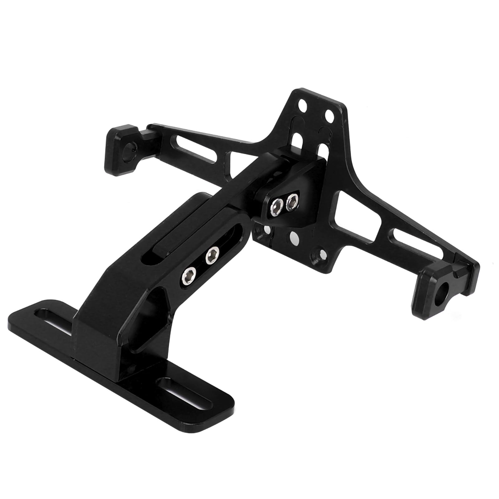 Qiilu - Soporte de matrícula para moto, soporte de matrícula telescópico ajustable de aleación de aluminio con luz LED(Negro)