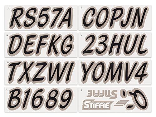 Image of STIFFIE Whipline Solid Black /Pewter 3 inch Alpha-Numeric Registration Identification Numbers Stickers Decals for Boats & Personal Watercraft