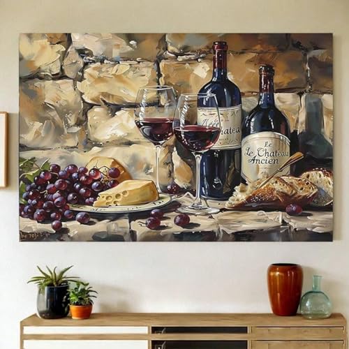 Impression sur toile vintage de fruits et vin pour deco cuisine 70x100cm