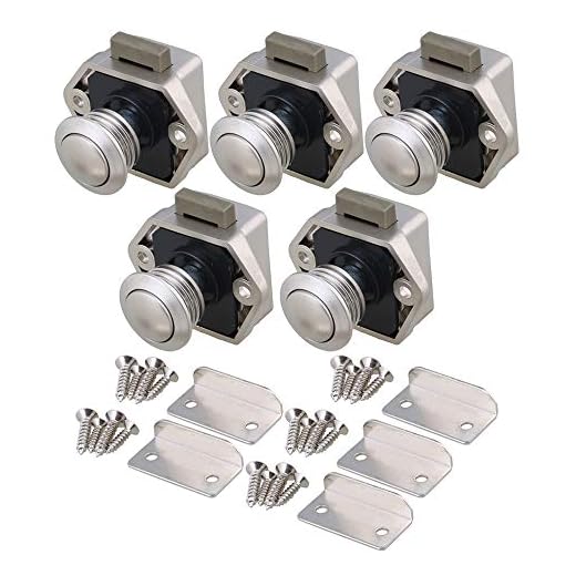 RDEXP 20mm Opening Hole Push Button Keyless Locks Latch Knob Cupboard for RV Drawer Cabinet Door Thickness 15-18mm Set of 5
