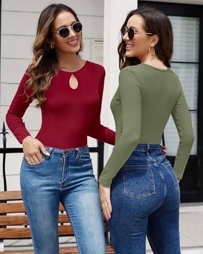 Basicspace Womens Curvy Chic Comfort Long Sleeve Cutout Neckline top Keyhole Slim Fitted Ribbed Knit Trendy Elevate Your Look3