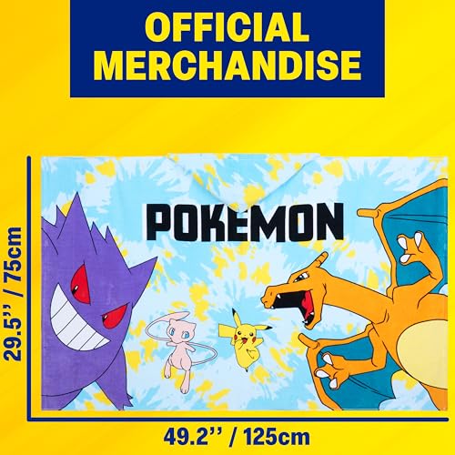Image of Pokemon Hooded Kids Beach Towel Absorbent Changing Robe Cotton Poncho Bath Towels (Blue, 6-14 Years)