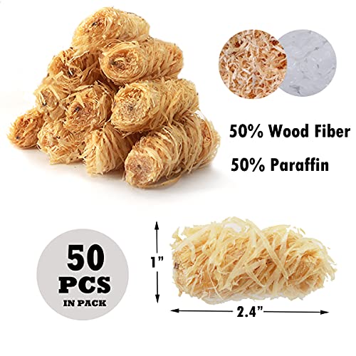 Image of Wood Wool Fire Starter for Fireplace Wood Stove Camp Fire Pit, Quick Light Camping Fire Lighter, Non Toxic Grill Charcoal Starter Cubes 50 PCS
