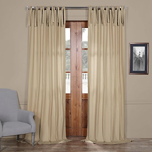 Image of HPD Half Price Drapes Solid Tie Top Cotton Curtains 108 Inches Long (1 Panel) Luxury Light Filtering Curtains for Living Room, Modern Semi Sheer Curtain for Bedroom, 50W X 108L, Shaker Beige