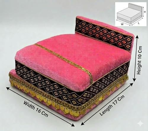 Image of RD Handicraft Thakur ji Bed, Laddu Gopal ji Bed, Bal Gopal ji Bed with Blanket |Pink (17x16x10 cm)